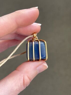 Dumortierite Blue Quartz Gold Tone Wire Wrap Pendant